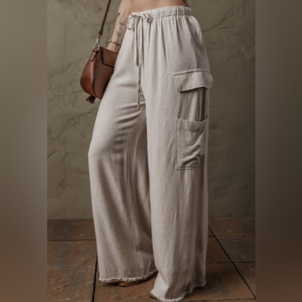 Maeve boho linen drawstring cargo pants - Picture 3 of 9